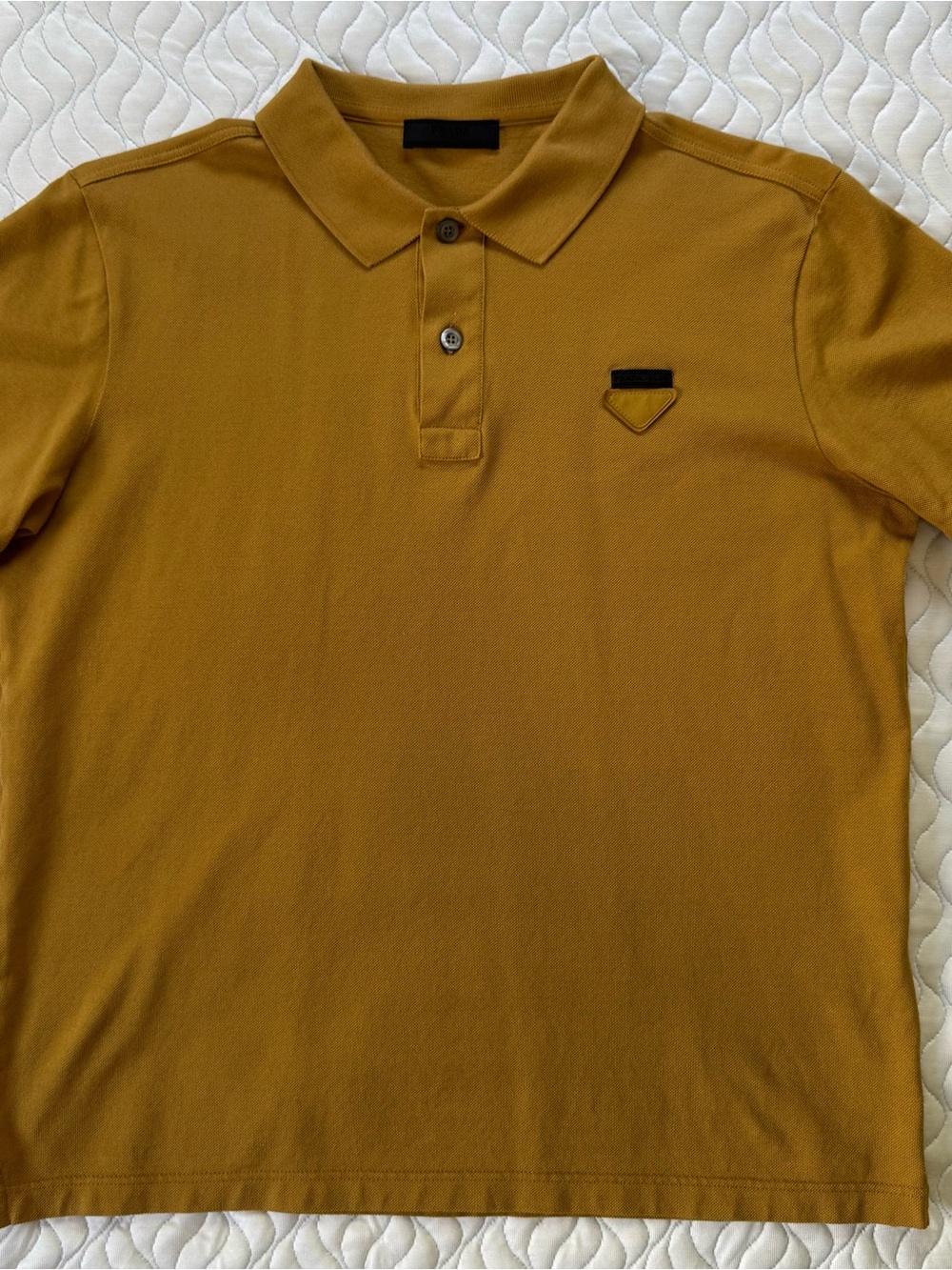 Prada Men’s Triangle Logo Piqué Polo Shirt Mustard Size M